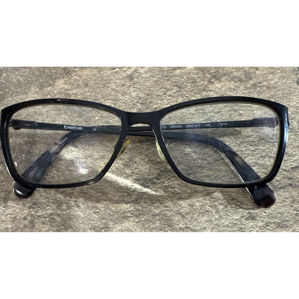 bebe BB5093 Jet Black Square Eyeglass Frame Flex Hinge Womens 53-15-135-35
